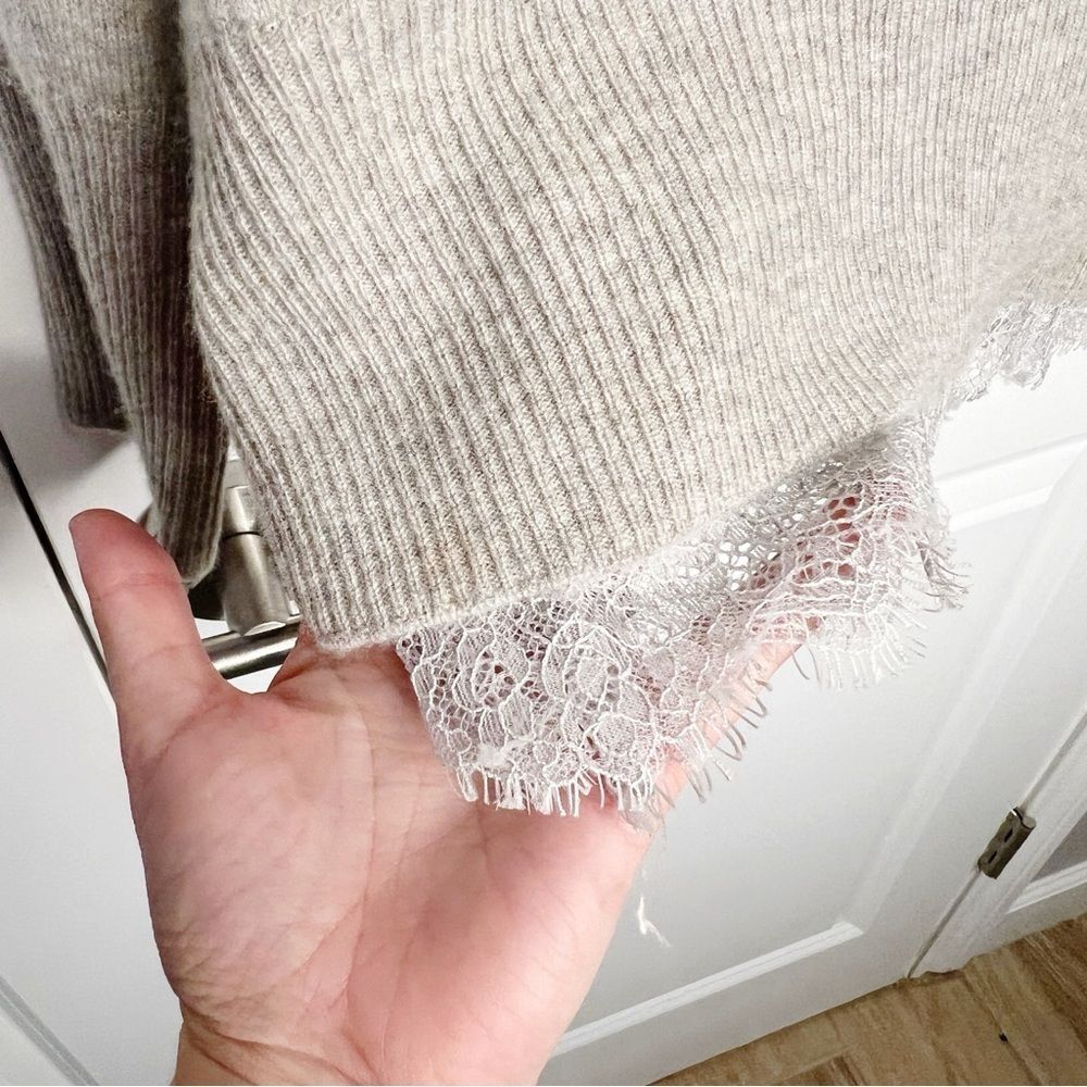 Brochu Walker The Lace Vee Looker Pullover Sweater Cashmere Wool Size S Grey - Picture 8 of 11